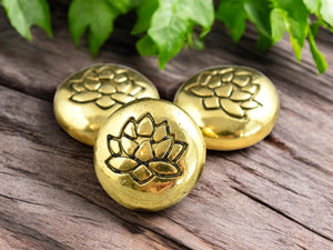 *10* 14mm Antique Gold Lotus Flower Design Coin Beads