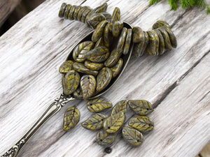 Picasso Beads - Top Hole Leaf - Czech Glass Beads - Leaf Beads - Top Drilled Leaf - 15x9mm- 25pcs - (2138)