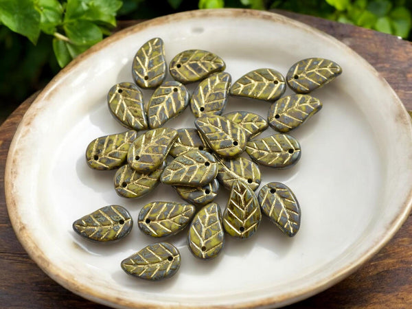 Picasso Beads - Top Hole Leaf - Czech Glass Beads - Leaf Beads - Top Drilled Leaf - 15x9mm- 25pcs - (2138)