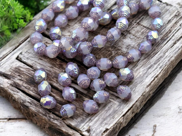 Czech Glass Beads - Cathedral Beads - Fire Polish Beads - Picasso Beads - Turbine Beads - 6x8mm - 15pcs - (2965)