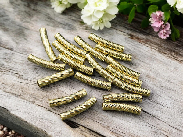 *20* 20x4mm Long Lasting 24k Gold Plated Brass Tube Beads