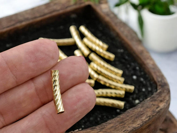 *20* 20x4mm Long Lasting 24k Gold Plated Brass Tube Beads