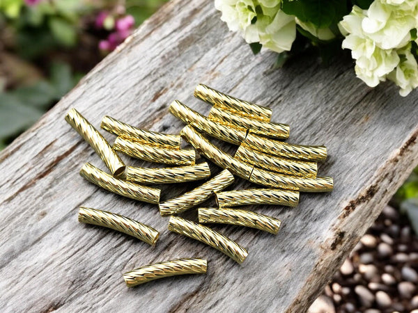 *20* 20x4mm Long Lasting 24k Gold Plated Brass Tube Beads