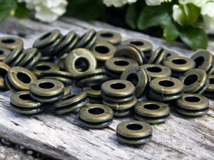 *100* 6x2mm Antique Bronze Grooved Rondelle Spacer Beads