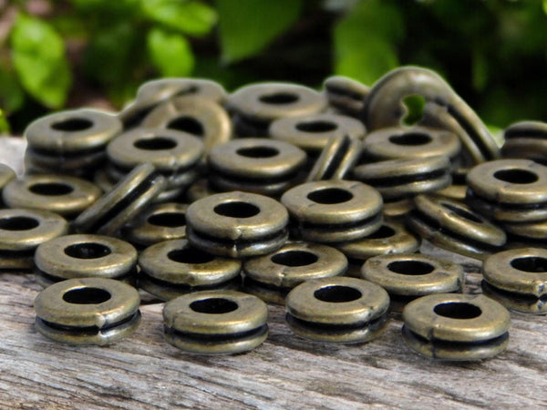 *100* 6x2mm Antique Bronze Grooved Rondelle Spacer Beads