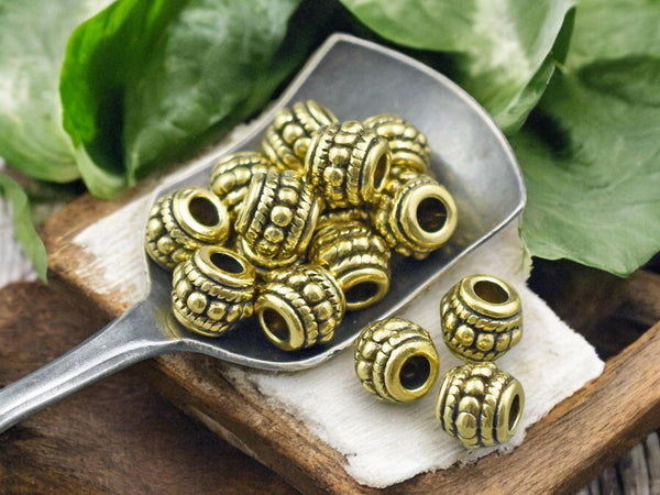 *50* 8x6mm Antique Gold Large Hole Drum Beads