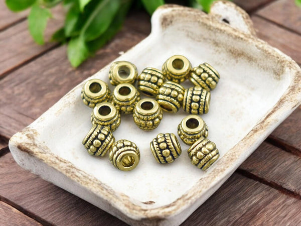 *50* 8x6mm Antique Gold Large Hole Drum Beads