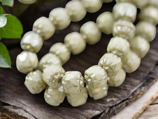 *20* 6mm Gold Washed Opaque Ivory Mercury Fire Polish Cathedral Beads