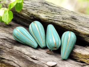 22x11mm Gold Washed Opaque Turquoise Melon Drop Beads -- Choose Your Qty