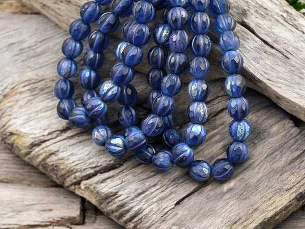 *20* 8mm Purple Washed Matte Sapphire AB Faceted Round Melon Beads