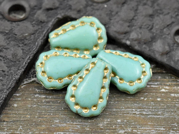 *8* 17x12mm Gold Washed Opaque Turquoise Lacy Teardrop Beads