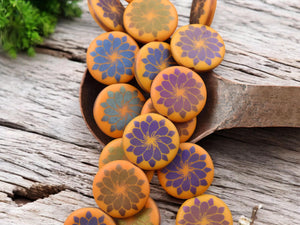 Czech Glass Beads - Laser Etched Beads - Flower Beads - Tattoo Beads - 17mm - 8pcs - (A521)