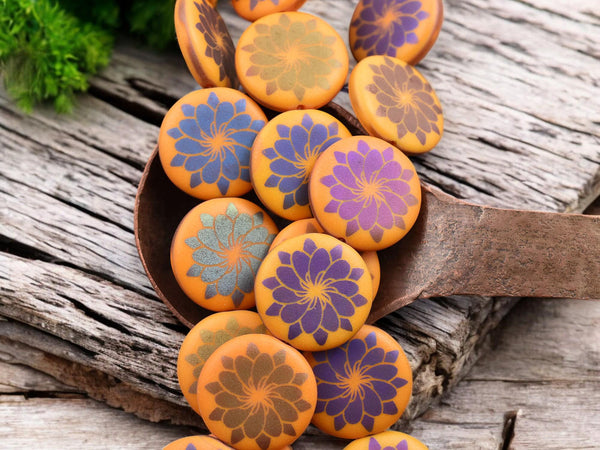 Czech Glass Beads - Laser Etched Beads - Flower Beads - Tattoo Beads - 17mm - 8pcs - (A521)