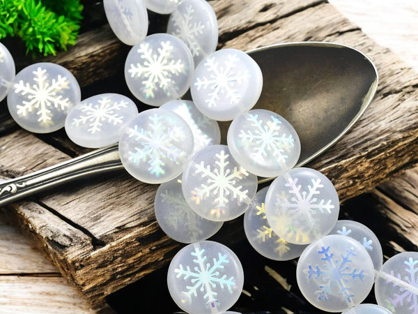 Czech Glass Beads - Snowflake Beads - Focal Beads - Laser Etched Beads - Coin Beads - 17mm - 8pcs - (2911)