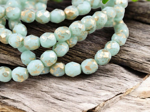 *50* 4mm Gold Speckled Mint Green Fire Polished Round Beads