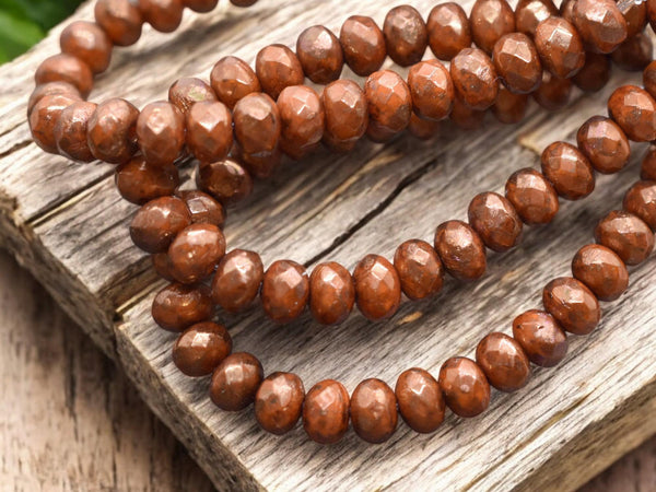 *30* 3x5mm Copper Washed Burnt Orange Fire Polished Rondelle Beads