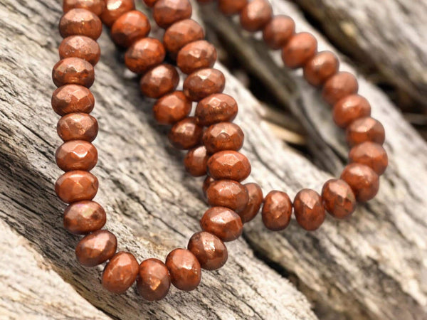 *30* 3x5mm Copper Washed Burnt Orange Fire Polished Rondelle Beads