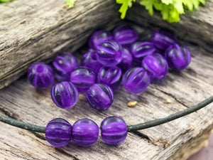 *25* 6mm Purple Washed Purple Pansy Large Hole Melon Beads