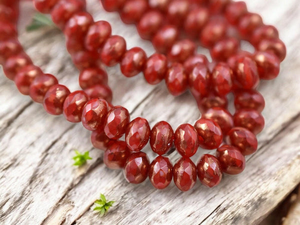 *30* 3x5mm Bronze Washed Ruby Red Fire Polished Rondelle Beads