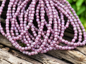 *50* 3mm Metallic Pink Washed Pink Round Druk Beads