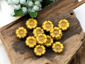 *12* 7mm Bronze Washed Opaque Marigold Hawaiian Flower Beads