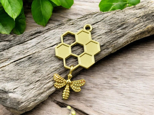 *5* 46x24mm Gold Plated Bee Honeycomb Charms