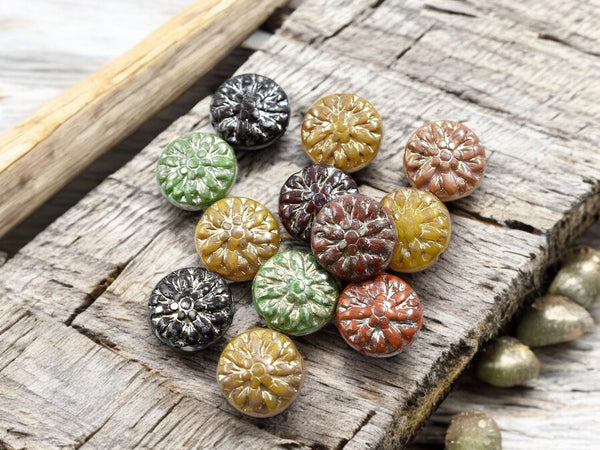 Czech Glass Beads - Flower Beads - Picasso Beads - Dahlia Beads - Dahlia Flower - 15mm - 12pcs (3357)