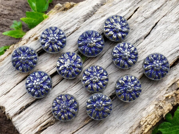 Czech Glass Beads - Flower Beads - Picasso Beads - Dahlia Beads - Dahlia Flower - 15mm - 12pcs - (5026)