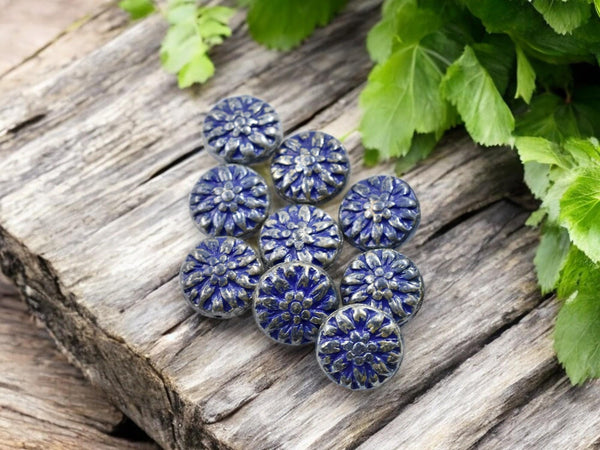 Czech Glass Beads - Flower Beads - Picasso Beads - Dahlia Beads - Dahlia Flower - 15mm - 12pcs - (5026)