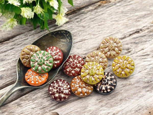 Czech Glass Beads - Flower Beads - Picasso Beads - Dahlia Beads - Mixed Flower Beads - 15mm - 12pcs - (1764)