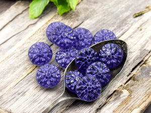 Czech Glass Beads - Flower Beads - Dahlia Beads - Purple Flower Beads - 15mm - 12pcs - (3704)