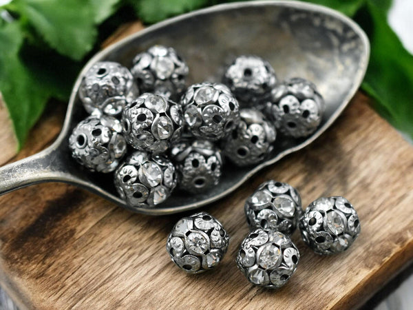 Gunmetal Rhinestone Filigree Round Beads -- Choose Your Size