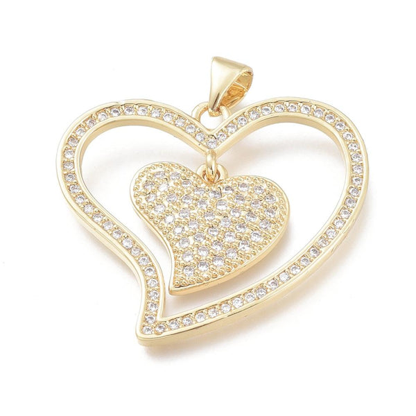 Heart Pendants - Metal Pendants - Rhinestone Pendant - Micro Pave - Cubic Zirzonia - 26x30mm - (4398)