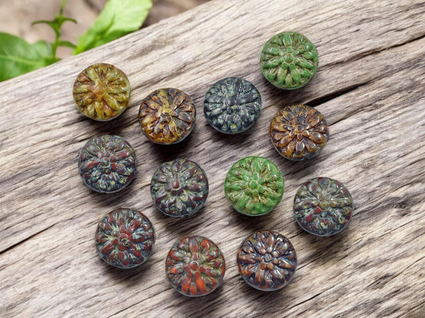 Picasso Beads - Czech Glass Beads - Flower Beads - Dahlia Beads - Mixed Flower Beads - 15mm - 12pcs - (3793)