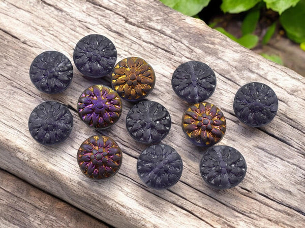 Czech Glass Beads - Flower Beads - Picasso Beads - Dahlia Beads - Czech Glass Flowers - 15mm - 12pcs - (4725)