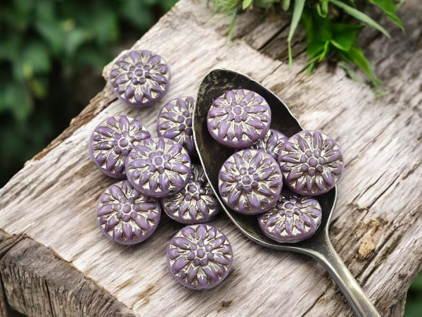 Flower Beads - Czech Glass Beads - Picasso Beads - Dahlia Beads - Czech Glass Flowers - 15mm - 12pcs - (2380)