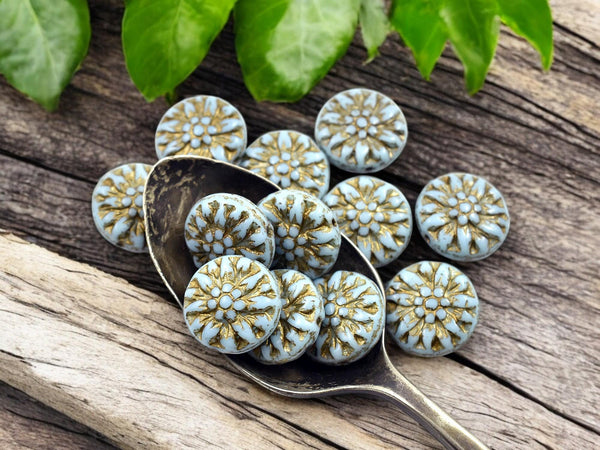 Flower Beads - Czech Glass Beads - Picasso Beads - Dahlia Beads - Czech Glass Flowers - 15mm - 12pcs - (2165)