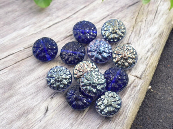 Czech Glass Beads - Flower Beads - Picasso Beads - Dahlia Beads - Czech Glass Flowers - 15mm - 12pcs - (B37)