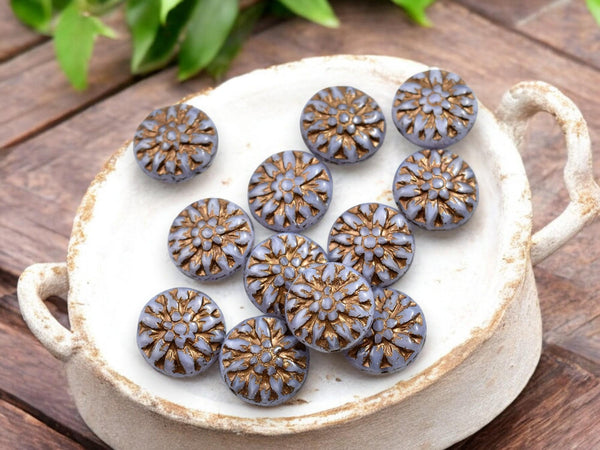 Flower Beads - Czech Glass Beads - Picasso Beads - Dahlia Beads - Czech Glass Flowers - 15mm - 12pcs - (2740)