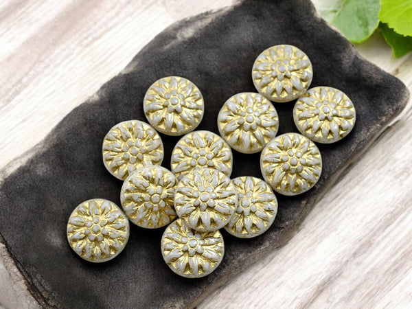 Flower Beads - Czech Glass Beads - Picasso Beads - Dahlia Beads - Czech Glass Flowers - 15mm - 12pcs - (759)