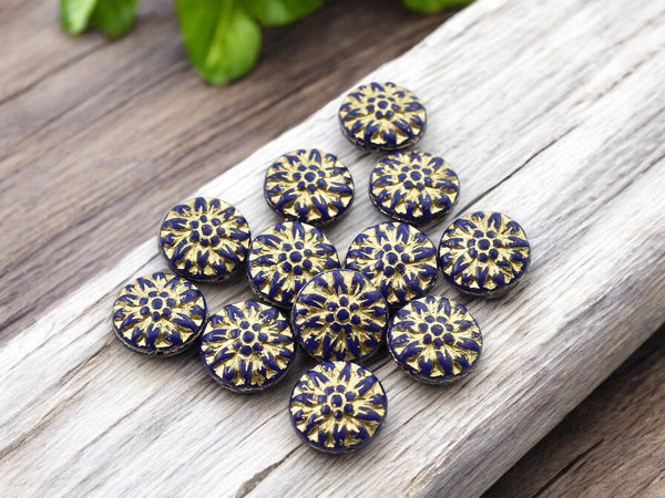 Flower Beads - Czech Glass Beads - Picasso Beads - Dahlia Beads - Czech Glass Flowers - 15mm - 12pcs - (2478)