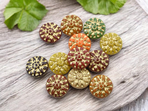 Czech Glass Beads - Flower Beads - Picasso Beads - Dahlia Beads - Mixed Flower Beads - 15mm - 12pcs - (6162)