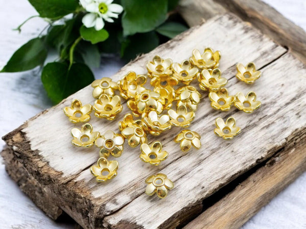 7mm Gold Flower Bead Caps -- Choose Your Quantity