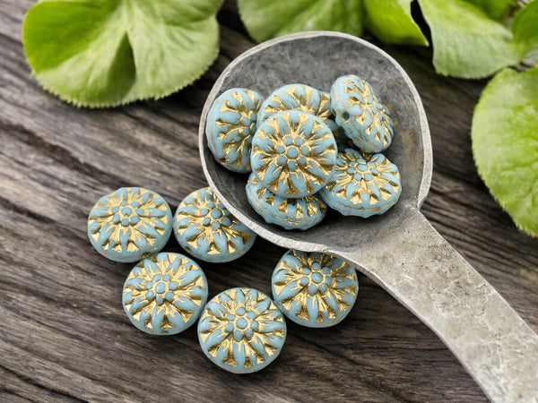 Flower Beads - Czech Glass Beads - Picasso Beads - Dahlia Beads - Czech Glass Flowers - 15mm - 12pcs - (B440)