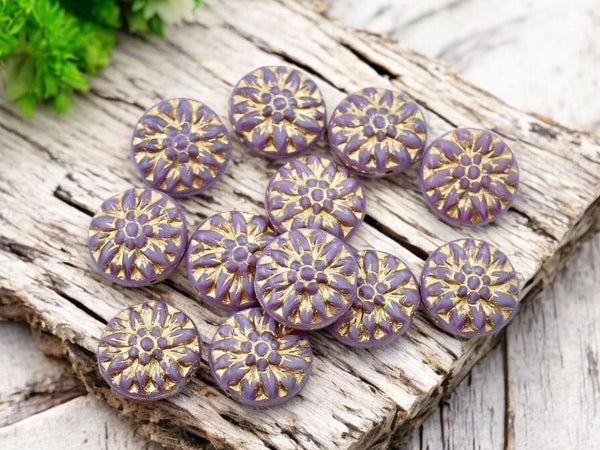 Flower Beads - Czech Glass Beads - Picasso Beads - Dahlia Beads - Czech Glass Flowers - 15mm - 12pcs - (B455)