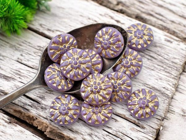 Flower Beads - Czech Glass Beads - Picasso Beads - Dahlia Beads - Czech Glass Flowers - 15mm - 12pcs - (B455)