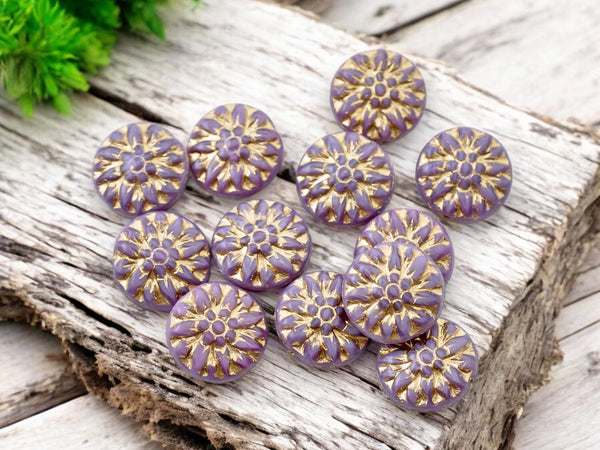 Flower Beads - Czech Glass Beads - Picasso Beads - Dahlia Beads - Czech Glass Flowers - 15mm - 12pcs - (B455)