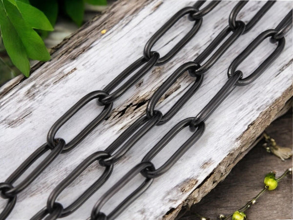 Black Chain - Paper Clip Chain - Chain By The Foot - Stainless Steel Chain - Sold by the foot - 12x4mm - (CH-BK05)