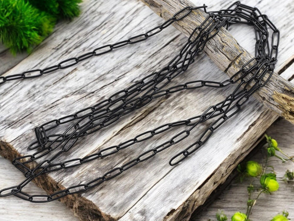 Black Chain - Paper Clip Chain - Chain By The Foot - Stainless Steel Chain - Sold by the foot - 12x4mm - (CH-BK05)