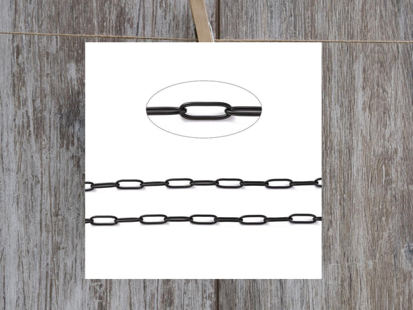 Black Chain - Paper Clip Chain - Chain By The Foot - Stainless Steel Chain - Sold by the foot - 12x4mm - (CH-BK05)